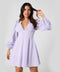 Long Puffed Sleeve Plunge Vneck Dress